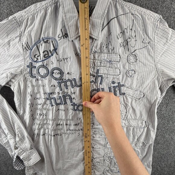 Desigual Graphic Print Button Up Shirt Men Cotton Large Passaparola Happy Text - Picture 5 of 16